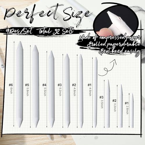 Fulmoon 288 Pcs Blending Stump and Tortillion Set Paper Art Blenders for Drawing Sketch Shading Pencil Oil Pastel Blender Tools Drawing Supplies for Artists Students and Beginners (Assorted) - style: Assorted
