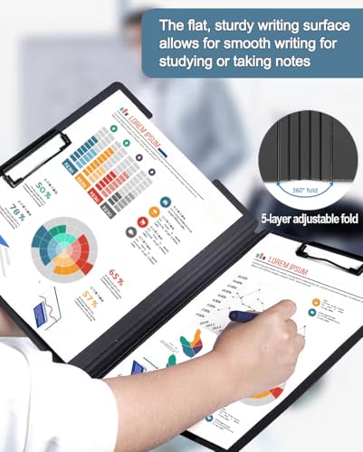 2 Pack Foldable Clipboards, A4 Office Clipboard Folder with Double Metal Clips, 360 Degree Foldable Binder Clipboard with Pen Holder, File Cover Work Folder Clipboards, White Blue - style: 2Pack- White Blue