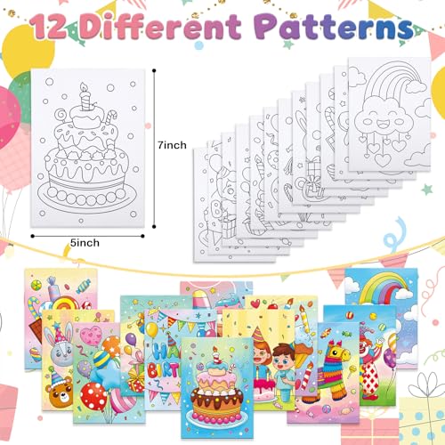 Anseal 12 Packs Birthday Pre Drawn Canvas to Paint, 5" X 7" Pre Printed Canvas for Kids, Pre Stretched Canvas Outline Painting Boards for Beginners, Students, Party Favor - color: birthday
