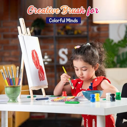 4E's Novelty 12Pcs Kids Paint Brushes, Thick Round & Flat Paint Tools for Kids Arts & Crafts, Preschool Toddler Paint Brush for Acrylic Paint, Teachers Classroom Supplies