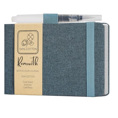 Watercolor Journal Sketchbook, 3.5" x 5.5" Sketch Books Artist Cotton Watercolor Paper Notebook, Linen Cover with Tap Water Pen, 24 Sheets 140 LB, 300 GSM for Travel Sketching On The Go Art - color: Navy Blue, size: 3.5x 5.5 Inch