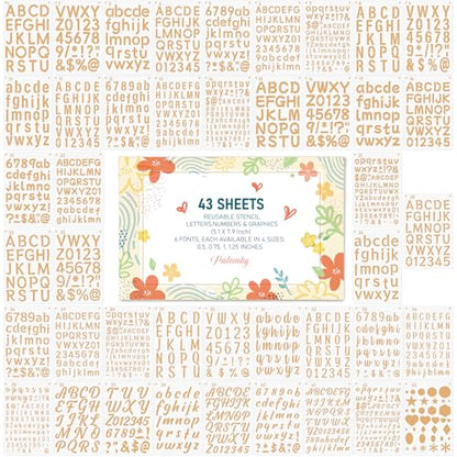 Patemby 1/2, 3/4, 1, 5/4 Inch Small Letter Stencils for Painting, 43 Pack Crafts Reusable Plastic Letter Templates 6 Different Font with Tiny Number & Alphabet Stencil for DIY Crafts Art Projects