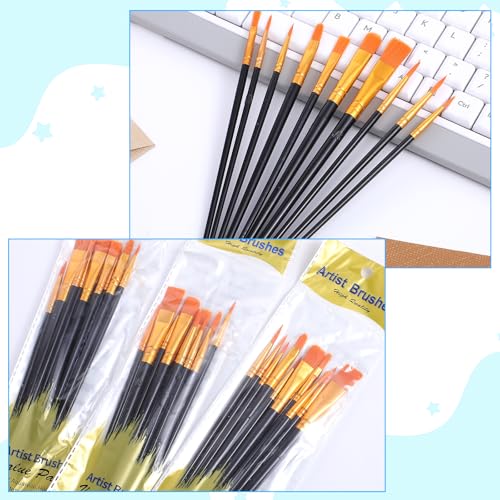 Acrylic Paint Brushes Set, 30 Pcs (3×10 Pack) Nylon Hair Artist Paint Brushes for Acrylic, Watercolor & Oil, Fine Detailing for Canvas, Rock & Nail Art (Black) - color: Black