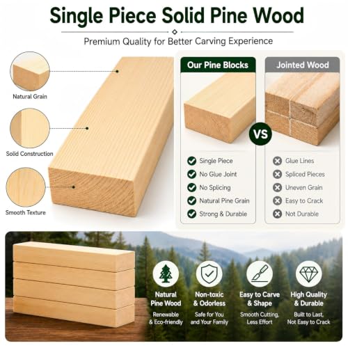 4 Pcs Unfinished Wood Blocks, 3x10x1 Inch Wooden Block, Wood Carving Blocks for Crafting Home Crafts DIY Supplies Carving Crafting - size: 3x10x1 Inch