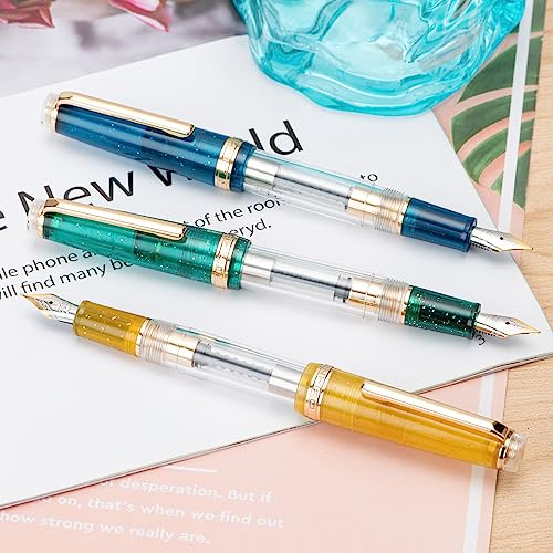 Set of 3 Jinhao 82 Fountain Pens Transparent Starry Sky Color Acrylic Extra Fine Point Gold Trim with Converter - color: Starry Sky, style: Extra Fine Nib