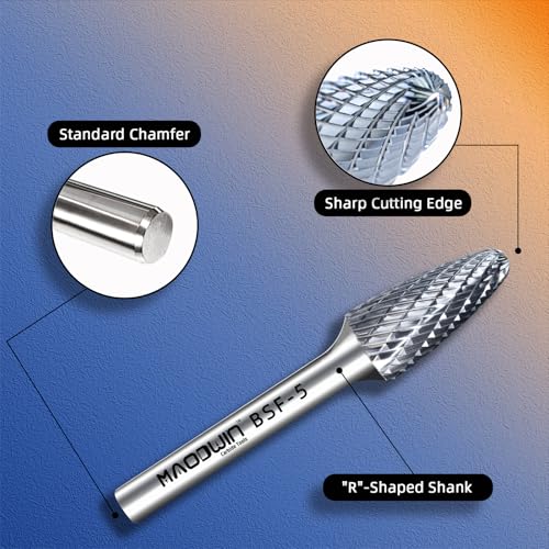 SF-5 Carbide Burrs 1/4 Shank Tree Shape Radius End Double Cut 1/2" Cutting Diameter 1" Cutting Length Tungsten Carbide Rotary Files Burrs Tools for Metal Cutting & Wood Carving - style: SF-5