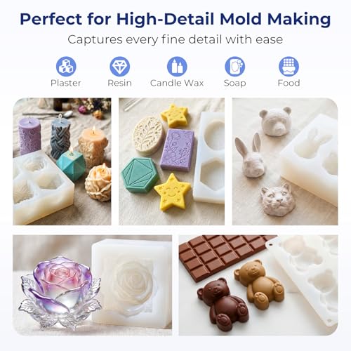 Nicpro 92oz Silicone Mold Making Kit, 15A Platinum Liquid Silicone Rubber, Flexible Silicone Molds Maker Mix Ratio 1:1 for Casting 3D Resins Candle Soap Molds DIY with 12 Mica Powder, Mixing Cups - size: 92oz