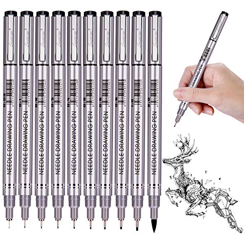 Precision Micro-Line Pens, Fineliner, Multiliner, Waterproof Archival ink, Artist Illustration, Anime, Sketching, Technical Drawing, Office Documents & Scrapbooking, Manga Pens Writing, 10/Set(Black)