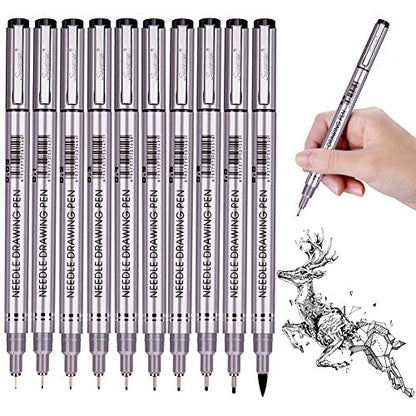 Precision Micro-Line Pens, Fineliner, Multiliner, Waterproof Archival ink, Artist Illustration, Anime, Sketching, Technical Drawing, Office Documents & Scrapbooking, Manga Pens Writing, 10/Set(Black)