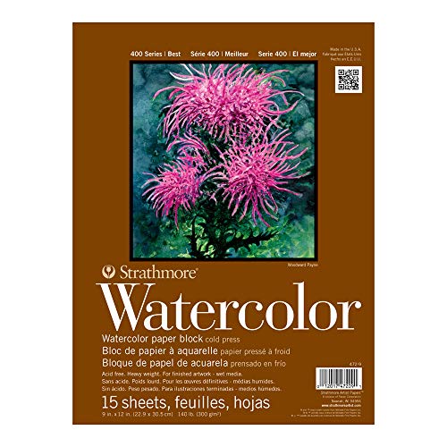 Strathmore 400 Series Watercolor Block, Cold Press, 9"x12" Bound (4 Sides), 15 Sheets/Block, White - size: 9 x 12 inches, style: Block