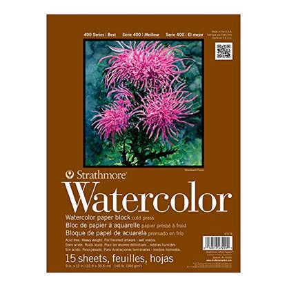 Strathmore 400 Series Watercolor Block, Cold Press, 9"x12" Bound (4 Sides), 15 Sheets/Block, White - size: 9 x 12 inches, style: Block