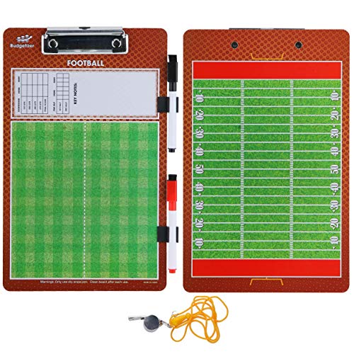 Dry Erase Coaches Clipboard - Includes Whistle and Dry Erase Markers - Double Sided Coach Whiteboard - style: Football