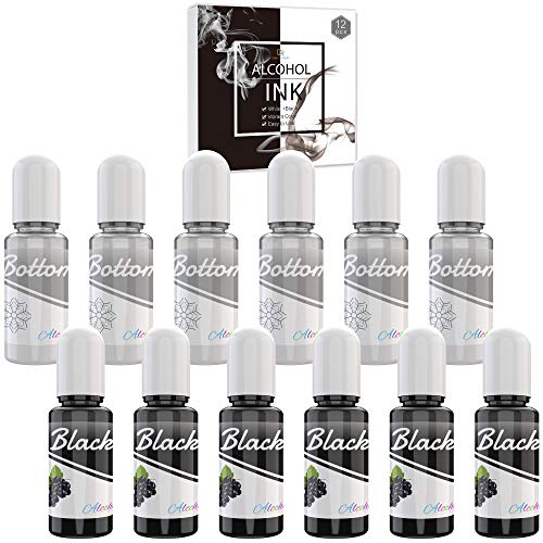 White & Black Alcohol Ink Set - 4 Ounce White and Black Alcohol-Based Inks for Adult Hobby, Resin Petri Dish Making, Epoxy Resin Crafts, Yupo Paper - Alcohol Paint Color Dye for Resin Art, Tumbler