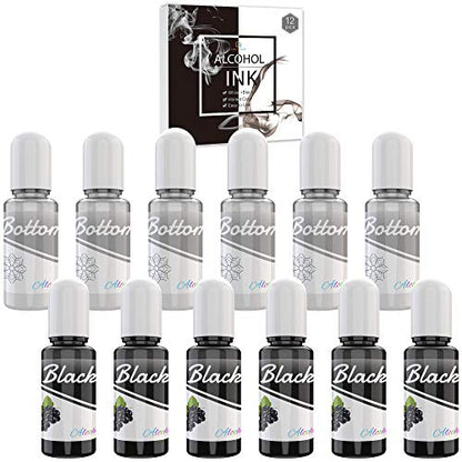 White & Black Alcohol Ink Set - 4 Ounce White and Black Alcohol-Based Inks for Adult Hobby, Resin Petri Dish Making, Epoxy Resin Crafts, Yupo Paper - Alcohol Paint Color Dye for Resin Art, Tumbler
