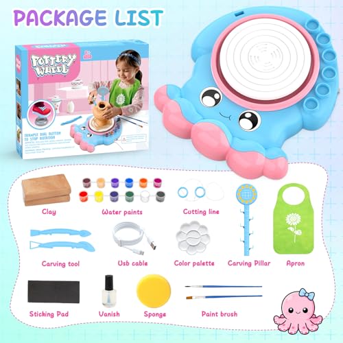 Aujazyble Pottery Wheel for Kids, Complete Pottery DIY Art & Craft Kit Toy, Arts and Crafts for Kids Ages 8-12, Girls Boy Toys Birthday Halloween Christmas Gift for Kid Ages 6 7 8 9 10 11 12+, Blue - color: blue