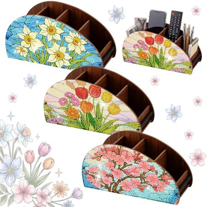 Novabright 3 Pcs Stained Glass Flower Diamond Art Organizer Storage Boxes DIY Wooden Flowers Diamond Painting Organizer Double Sided Drill Holder for Storing Small Objects Tabletop Centerpiece