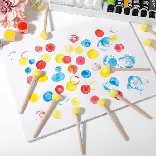 200 Pcs Round Sponges Foam Brush Set, 0.6 Inch Paint Sponge Daubers with Wooden Handle Foam Stencil Brush Painting Tools for Painting Crafts