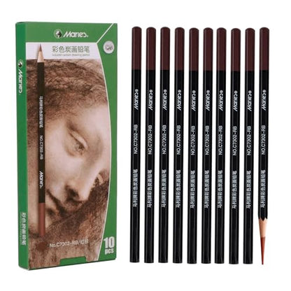 Marie's Professional Charcoal Drawing Set - Premium Artist Sketching Pencils for Portraits & Fine Art - Ideal for Professional Artists & Studio Creation(Red Brown) - style: Red Brown (10pcs)