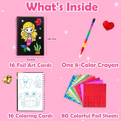 FUNNYB&G Foil Art Crafts for Kids Ages 4-8: Valentines Crafts for Kids 2026,Birthday Gift for Girls,Art and Crafts Supplies,Party Favors,Creative Toys for Girls Boys 4 5 6 7 8 9 Years Old(Mermaids) - style: Mermaids