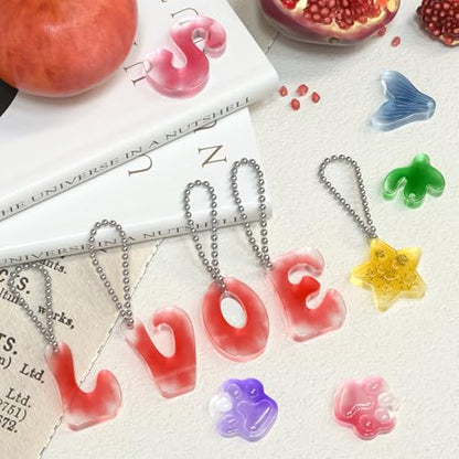 Anlan-angel Alphabet Keychain Molds with Hole, 121Pcs Reversed Alphabet Silicone Molds for Resin Letter Number Epoxy Casting Molds Keychain Making Kit with Key Ring O Ring for Resin Crafts