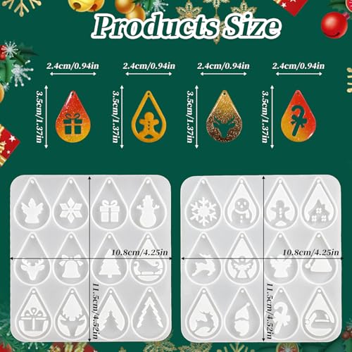 4 Pack Christmas Resin Earring Molds, Various Shapes Waterdrop Snowflake Snowman Elk Gingerbread Man Santa Claus Christmas Tree Silicone Mold for DIY Making Earring Pendant Jewelry Gift - color: 4 Pack Waterdrop Christmas Earring Molds