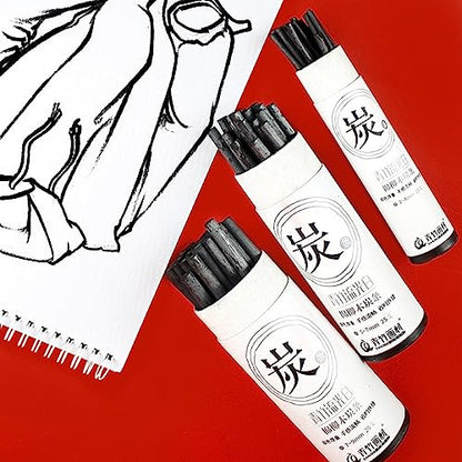 Artist Vine Charcoal Sticks Black Willow Sketch Charcoal Pencils for Adults Drawing Sketching Fine Art 25pcs