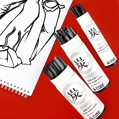25x Vine Charcoal Pencils Drawing Sketching Willow Charcoal Sticks Art Supplies For Artists Adults Teens Beginner - color: Multi-Color