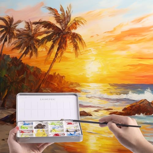 Travel Watercolor Palette,Portable Ceramic Palette with 14 Well,Metal Paint Box with Porcelain Palette(Silver Box) - color: Silver