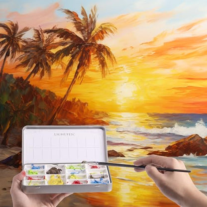 Travel Watercolor Palette,Portable Ceramic Palette with 14 Well,Metal Paint Box with Porcelain Palette(Silver Box) - color: Silver