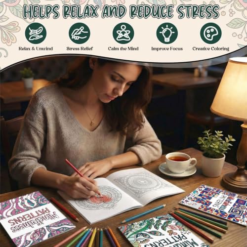 Liliful 24 Pcs Mindfulness Geometric Theme Coloring Book Bulk – Intricate Pattern & Mandala Coloring Books for Stress Relief, Ideal for Adult Relaxation, Gift Fillers & Self-Care Activities - style: Mindfulness