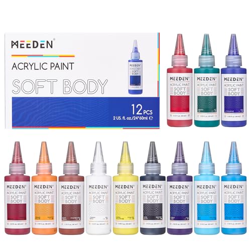 MEEDEN Soft Body Acrylic Paints Set: Matte Finish 12 Colors x 60ml/2oz Fluid Acrylic Paints for Art Painting on Canvas Wood & Glass for Beginner Students Adults Artists - color: 12 Colors Set