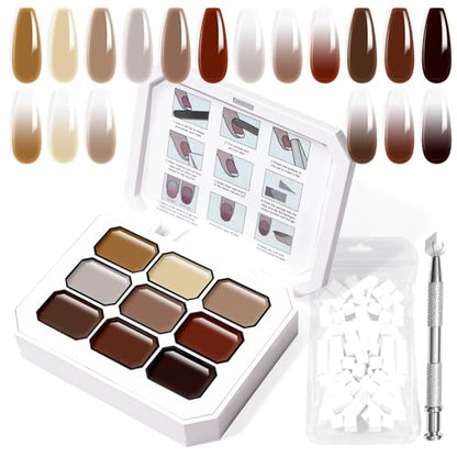 Gradient Painting Gel, 9 Colors Ombre Gel Nail Polish Almond Cream Brown for Pigment Pat Aura Nails French Manicure Soak Off UV Home Salon DIY Nail Art Coconut Latte - color: Coconut Latte