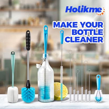Holikme Bottle Brush Tube Cleaning Lab Set with Long Handle, Cup Cleaner for Washing Narrow Neck Beer Wine Decanter Pipes Lids Sinks Cap Covers, Green - color: Green