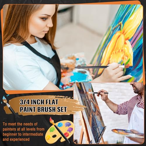 Zonon 10 Pcs 3/4 Inch Flat Paint Brushes Acrylic Painting Craft Accessories Small Watercolor Paint Brushes Bulk for Adult Artist Detail Oil Canvas Face(8.1 x 0.9 x 3/4 Inch,Black) - color: Black
