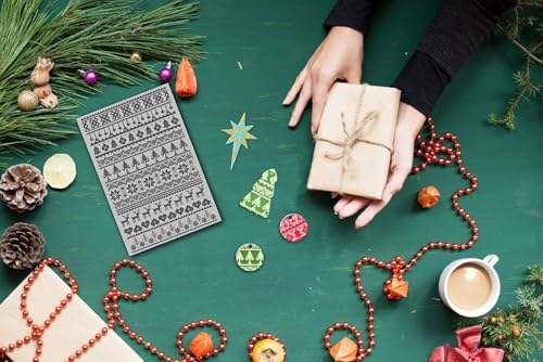 Arbuya Christmas Polymer Clay Texture Mat for Earrings Jewelry Making, Xmas Deer Clay Texture Sheets for Polymer Clay Projects Floral Stamps for Clay Earrings Tools