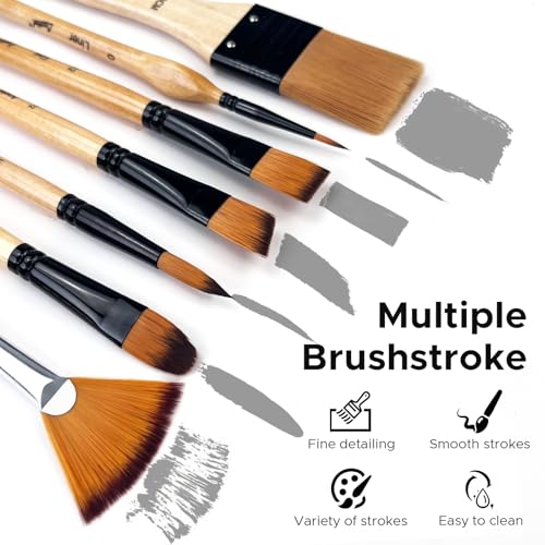 Bougimal 33 Pcs Paint Brush Set, Artist Paint Brushes for Acrylic Painting, Oil, Watercolor, Gouache, with Flat Round Filbert Fan Angle Detail Brush, Suitable for Artists and Beginners - color: Wooden 2