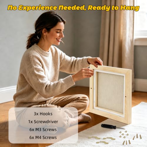 3 Pack 12 x 12 inch Floater Frame Canvas –Gallery Wrapped Canvas Set with Cotton-Linen Blend (400 GSM), 15 oz Acid-Free, Warp Resistant, Strong Three-dimensionality, Ready to Hang for Oil and Acrylic - size: 3pk - 12x12"
