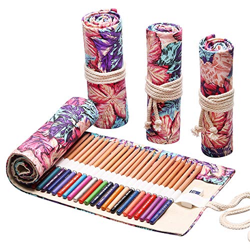 Funny live 36/48/72 Slots Colored Pencil Wrap Pencils Roll Holder Coloring Pencils Organizer Holder Colored Pen Paint Brush Storage Pouch Portable for Artist Student (Maple leaf, 72 Slots) - color: Maple leaf, size: 72 Slots