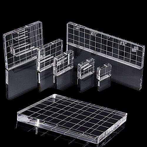 Whaline 6 Pieces Acrylic Stamp Block Clear Stamping Tools Set with Grid Lines for Scrapbooking Crafts Card Making, Assorted Sizes | with Grid Lines, Stamping Tools, for Scrapbooking, Card Making, DIY Crafts