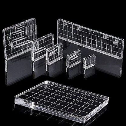 Whaline 6 Pieces Acrylic Stamp Block Clear Stamping Tools Set with Grid Lines for Scrapbooking Crafts Card Making, Assorted Sizes | with Grid Lines, Stamping Tools, for Scrapbooking, Card Making, DIY Crafts
