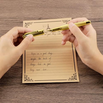 Fancy Fountain Pen Set – Fine & Medium Nibs, Includes 18 Ink Cartridges, Ink Converter, Syringe Filler, Luxury Gift for Writing, Journaling & Calligraphy，Silvery (Gold) - color: Gold