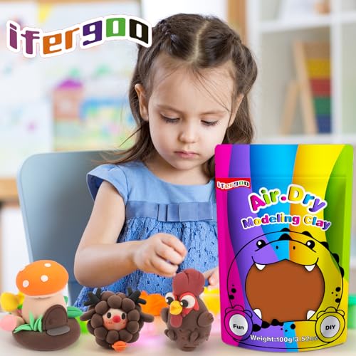 ifergoo Brown Air Dry Clay, DIY Creative Modeling Clay for Kids, Super Light Magic Foam Clay for Kids Age 3-12, Soft, No-Sticky & Non-Toxic, Molding Clay for School Art & Craft Project(100g/3.5oz) - color: Brown/100g