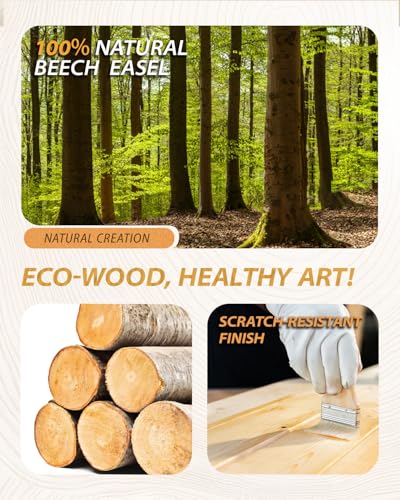 Adjustable Wooden Art Easel Stand for Painting, Solid Beech Wood Easel Stand with Storage Tray,Floor Standing Paint Art Easel,Large Easel Painting for Students Studio - style: Easel
