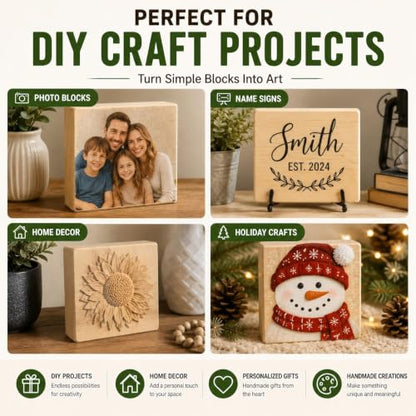 4 Pcs Solid Wood Blocks 4x4x1 Inch Unfinished Whittling Blocks for Crafts, Wooden Art Block for Crafts DIY Projects Classes Photo Blocks Painting Wall Decorations - size: 4x4x1 Inch