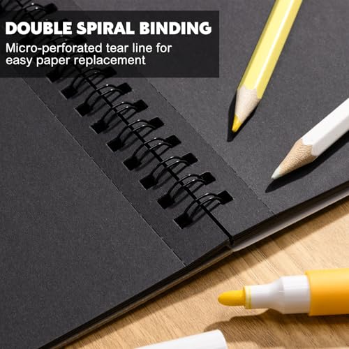 Prudiut Black Paper Sketchbook 2 Pack 7.6x10 Inch 50 Sheets 160gsm Acid-Free Drawing Pad - Spiral Bound Black Sketchbook Artist Mixed Media Charcoal Metal Markers Studio Design Notebook Supplies - size: 7.6×10 Inch (2 Pack )