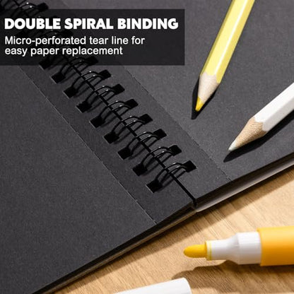 Prudiut Black Paper Sketchbook 2 Pack 7.6x10 Inch 50 Sheets 160gsm Acid-Free Drawing Pad - Spiral Bound Black Sketchbook Artist Mixed Media Charcoal Metal Markers Studio Design Notebook Supplies - size: 7.6×10 Inch (2 Pack )