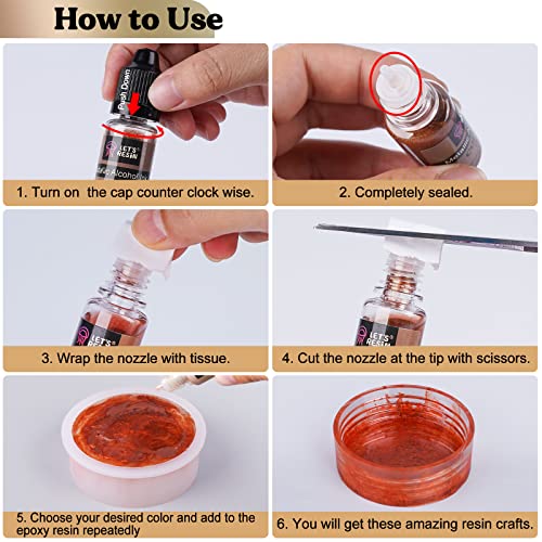 LET'S RESIN Metallic Alcohol Ink Set-24 Colors Metal Color Alcohol Based Resin Ink, High Concentrated & Shimmer Mixatives, Alcohol Paint for Epoxy Resin, Resin Petri, Tumblers, Coasters(Each 0.35oz)