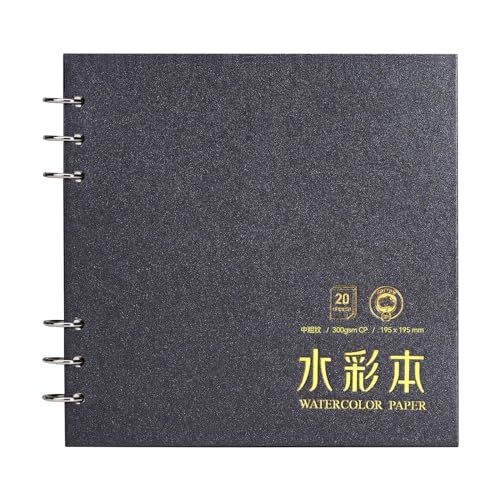 Lightwish Square Watercolor Journal,100% Cotton,300gsm/140lb,Acid-Free,20 Sheets Cold Press Watecolor Paper Sketchbook for Artists Adults Students,7.68 * 7.68 Inches - color: Dark Grey