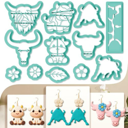 12Pcs Cow Polymer Clay Cutters Flower Clay Earrings Cutters Polymer Jewelry Cutter for Earrings Making Party Festival DIY Supplies - color: Cow