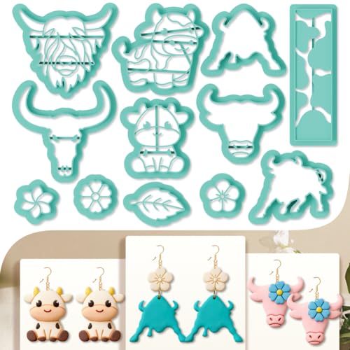 12Pcs Cow Polymer Clay Cutters Flower Clay Earrings Cutters Polymer Jewelry Cutter for Earrings Making Party Festival DIY Supplies - color: Cow